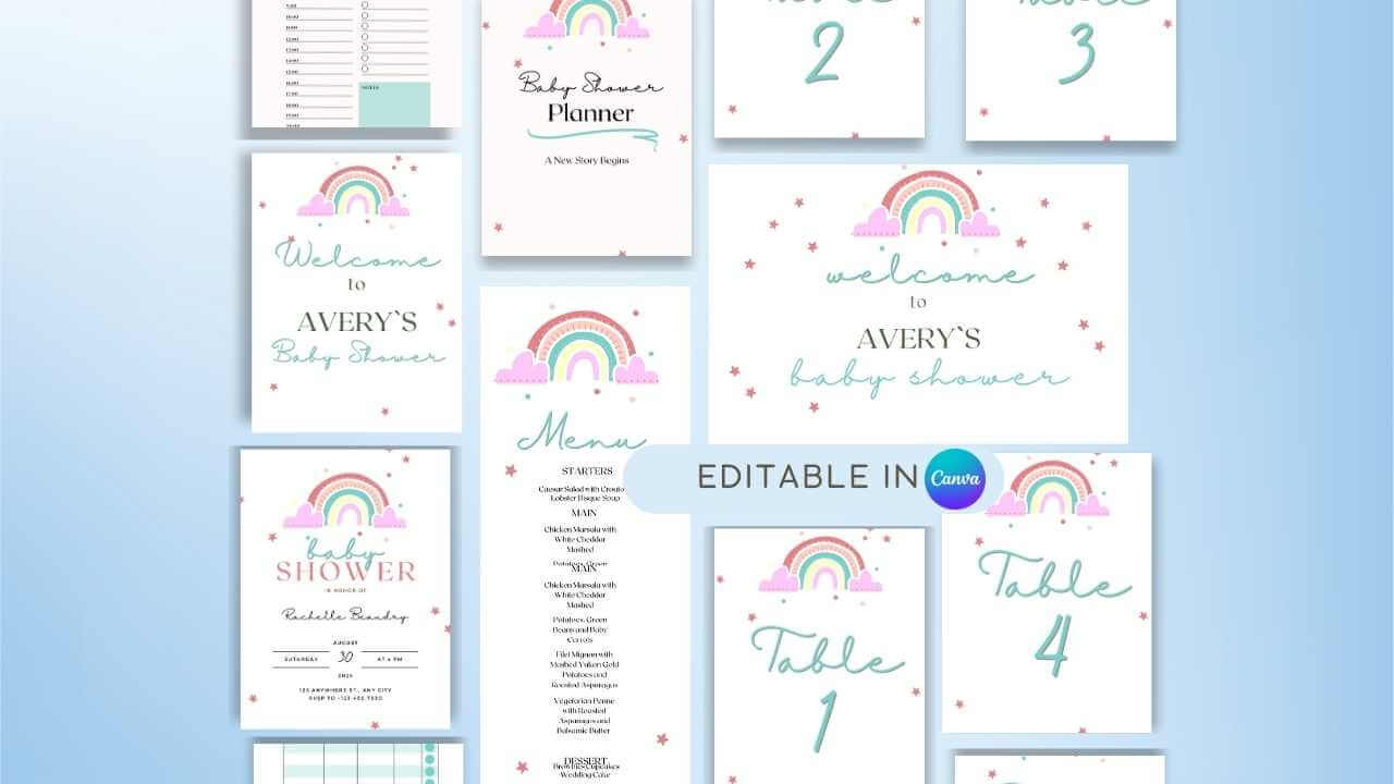 Rainbow themed Baby Shower 100+ Printable Bundle