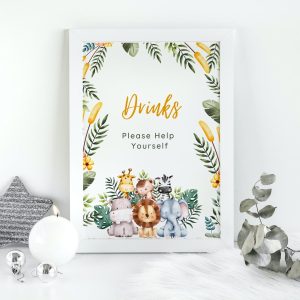 Safari themed Baby Shower Drinks Sign: Printable Beverage Station Decor
