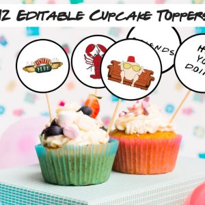 Friends Cupcake Toppers Themed Baby Shower, Instant Download, Editable Cupcake Toppers and Sign, DIY Printable Decorations, Canva Template
