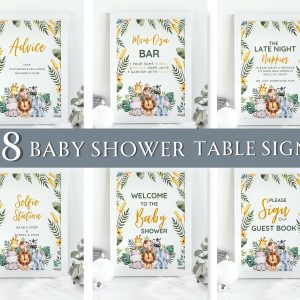 8 Table signs bundle for baby shower party safari themed