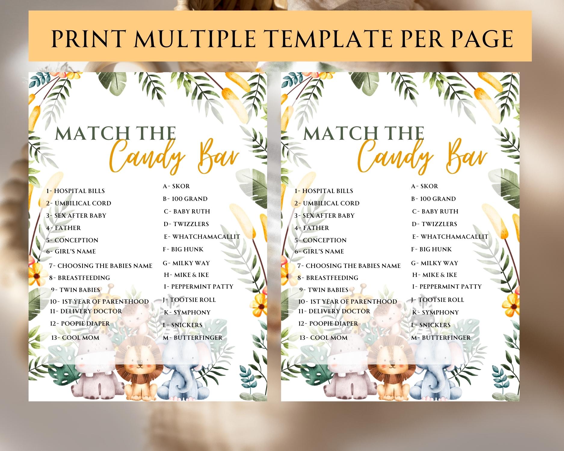 Safari themed Match the candy bar game: Editable PDF Download for Baby Shower Games - Image 2