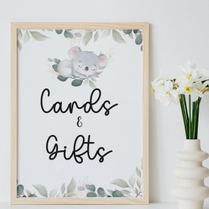 Cards and Gifts Sign printable for koala themed baby shower party