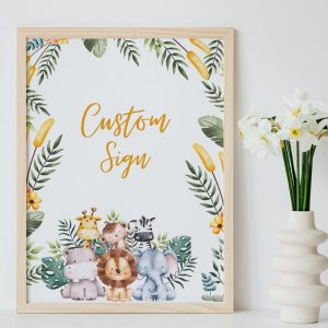 Editable Custom table Sign for baby shower party safari themed