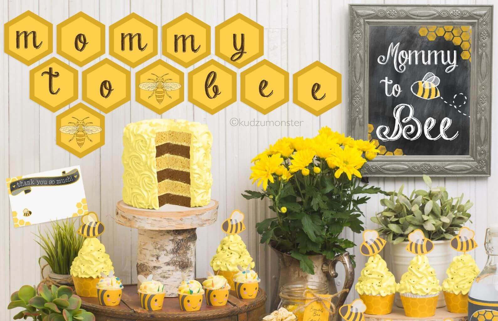 33 Unique Bee Themed Baby Shower Ideas Free Printable Included Gender Reveal Baby Shower What Will It Bee Printable Party Decor Kit Bumble Bees Stripes Honeycomb Cute Rustic Cupcake Wrapper Chalkboard 1