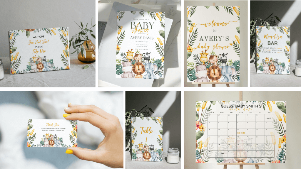 100+ Safari Themed Baby Shower Printable Bundle - Planning baby shower