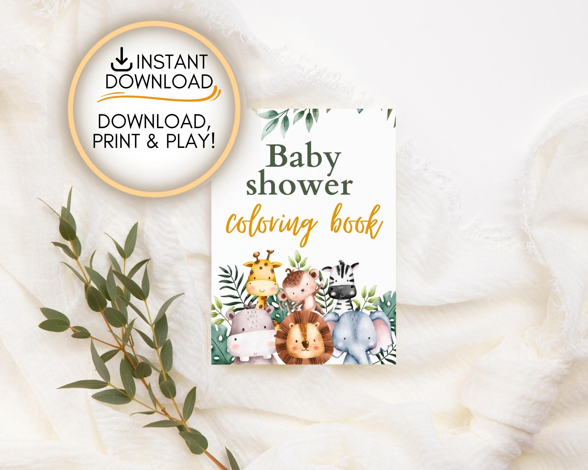 Safari themed Baby Shower Coloring Pages game: Editable PDF Download for Baby Shower Games