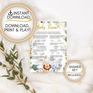 Safari themed Baby trivia baby shower game: Editable PDF Download for Baby Shower Games