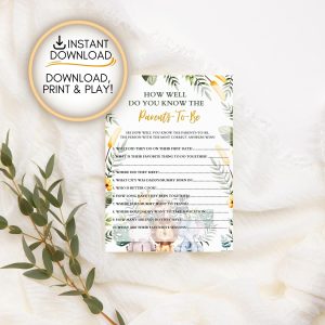 Safari themed How well do you know parents to be game: Editable PDF Download for Baby Shower Games