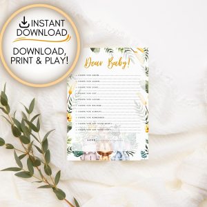 Editable Safari Dear Baby Wishes Game: Instant Download PDF, Baby Shower Activity Cards