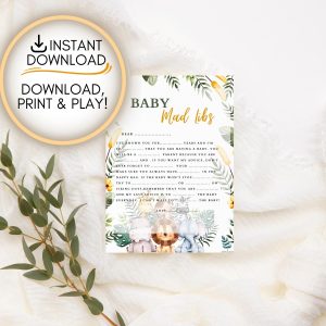 Safari themed Mad Libs Game: Editable Baby Shower Games Printable