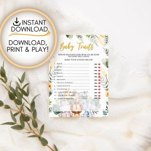 Safari themed Baby traits game: Editable PDF Download for Baby Shower Games