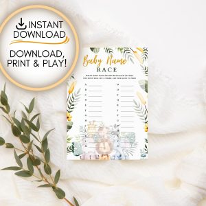 Safari themed Baby name race game: Editable PDF Download for Baby Shower Games