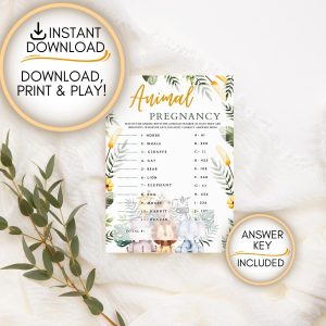 Safari themed Animal pregnancy game: Editable PDF Download for Baby Shower Games