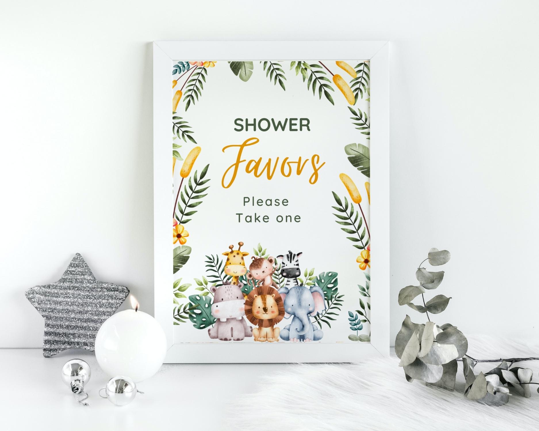Favor table sign for baby shower party safari themed