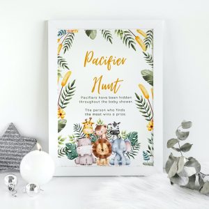 Pacifier Hunt table sign for baby shower party safari themed