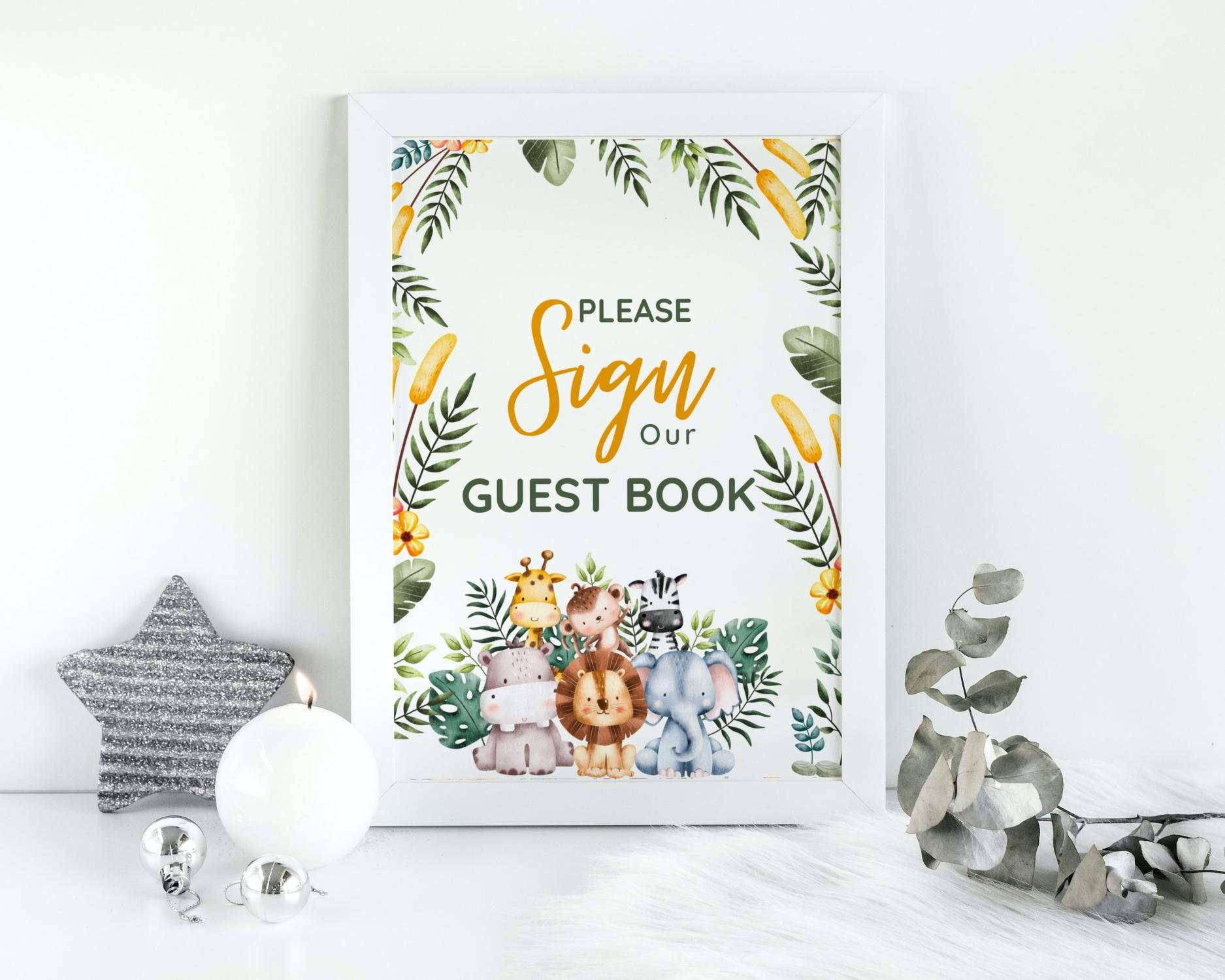Editable Custom Please sign our Guest book table sign for baby shower party safari themed