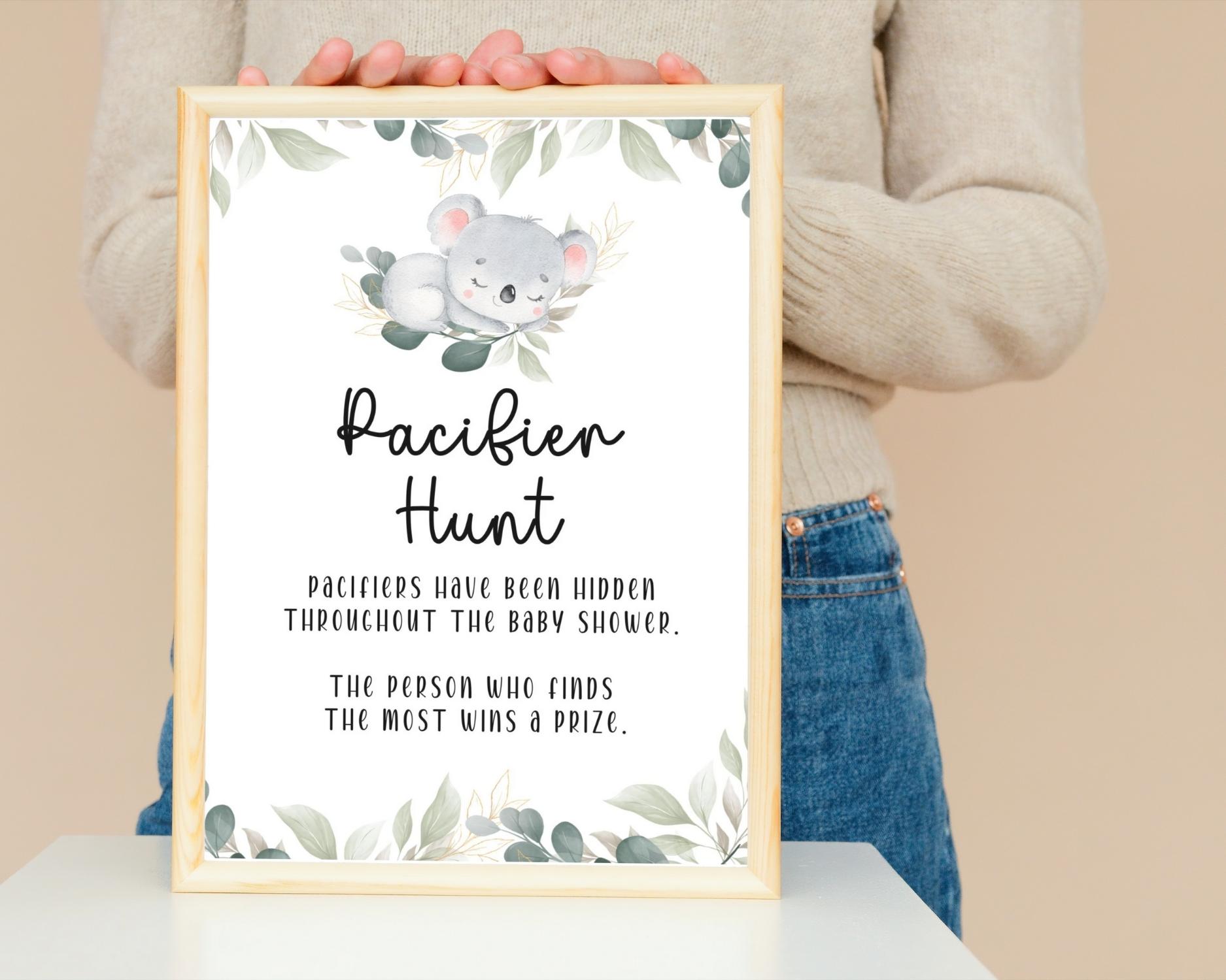 Pacifier Hunt Table Sign for koala themed baby shower party