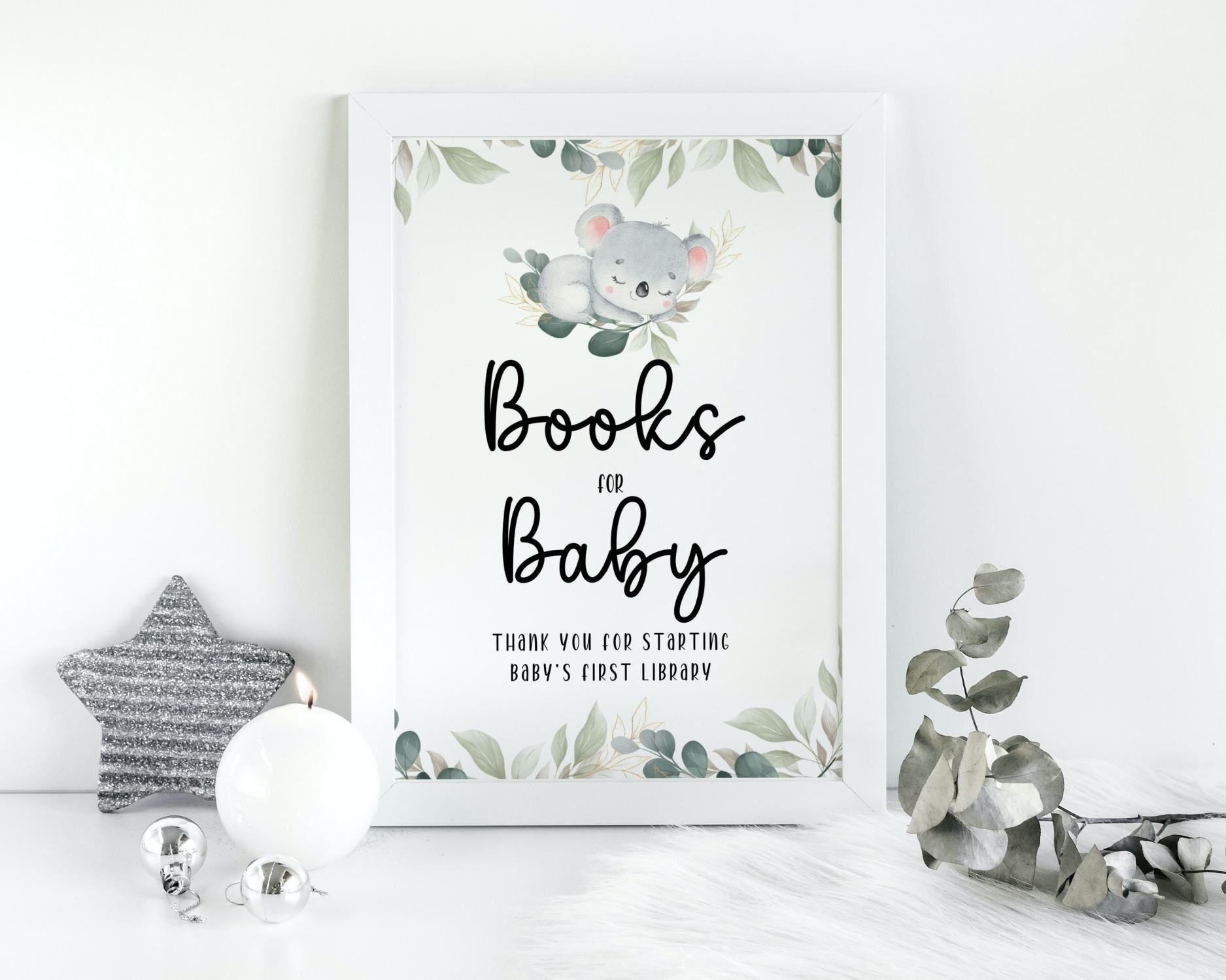 Books for Baby Sign for koala baby shower party