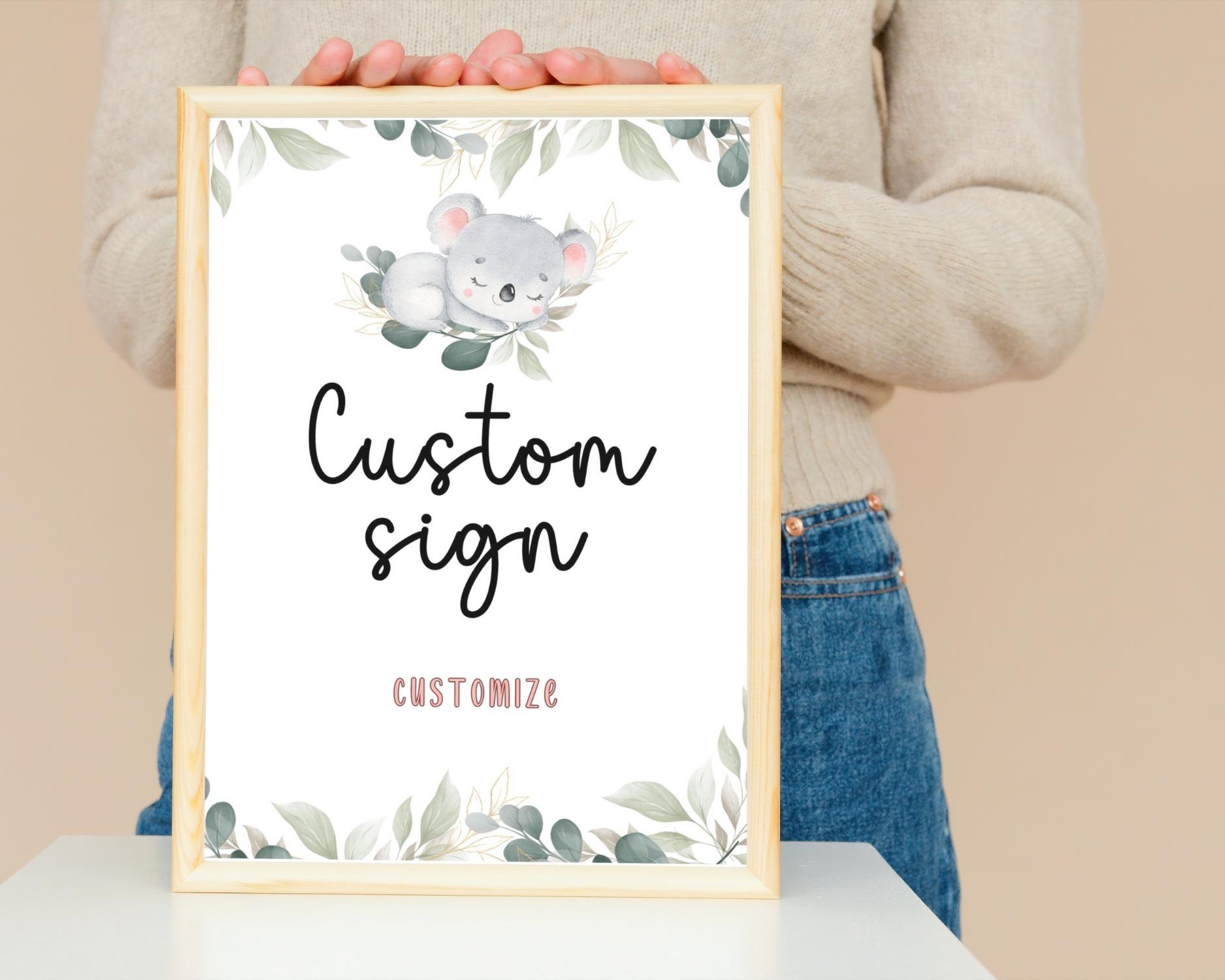 Custom Koala themed table Sign for baby shower party