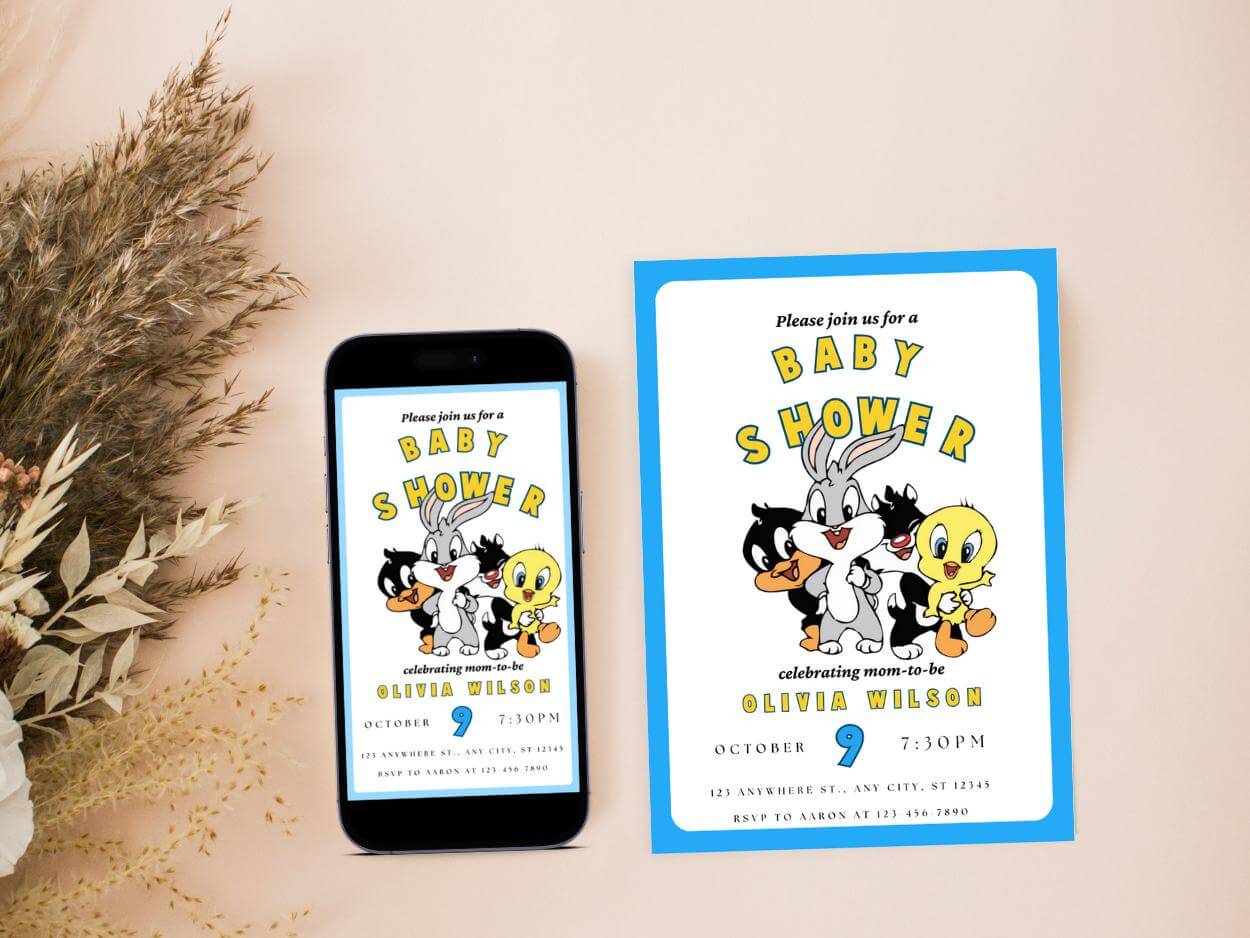 Baby toons Themed Baby Shower Invitations | Printable and Digital | Digital Invites | Personalizable Instant Download