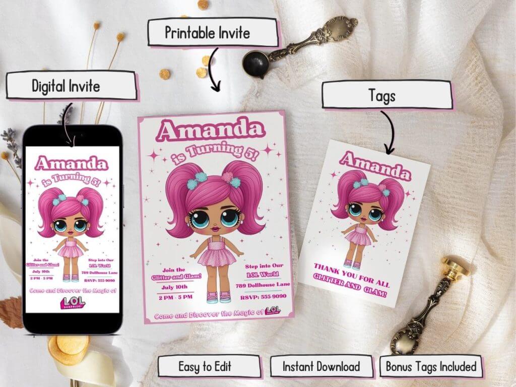 lol surprise dolls inspired Invitation Editable template, lol Doll ...