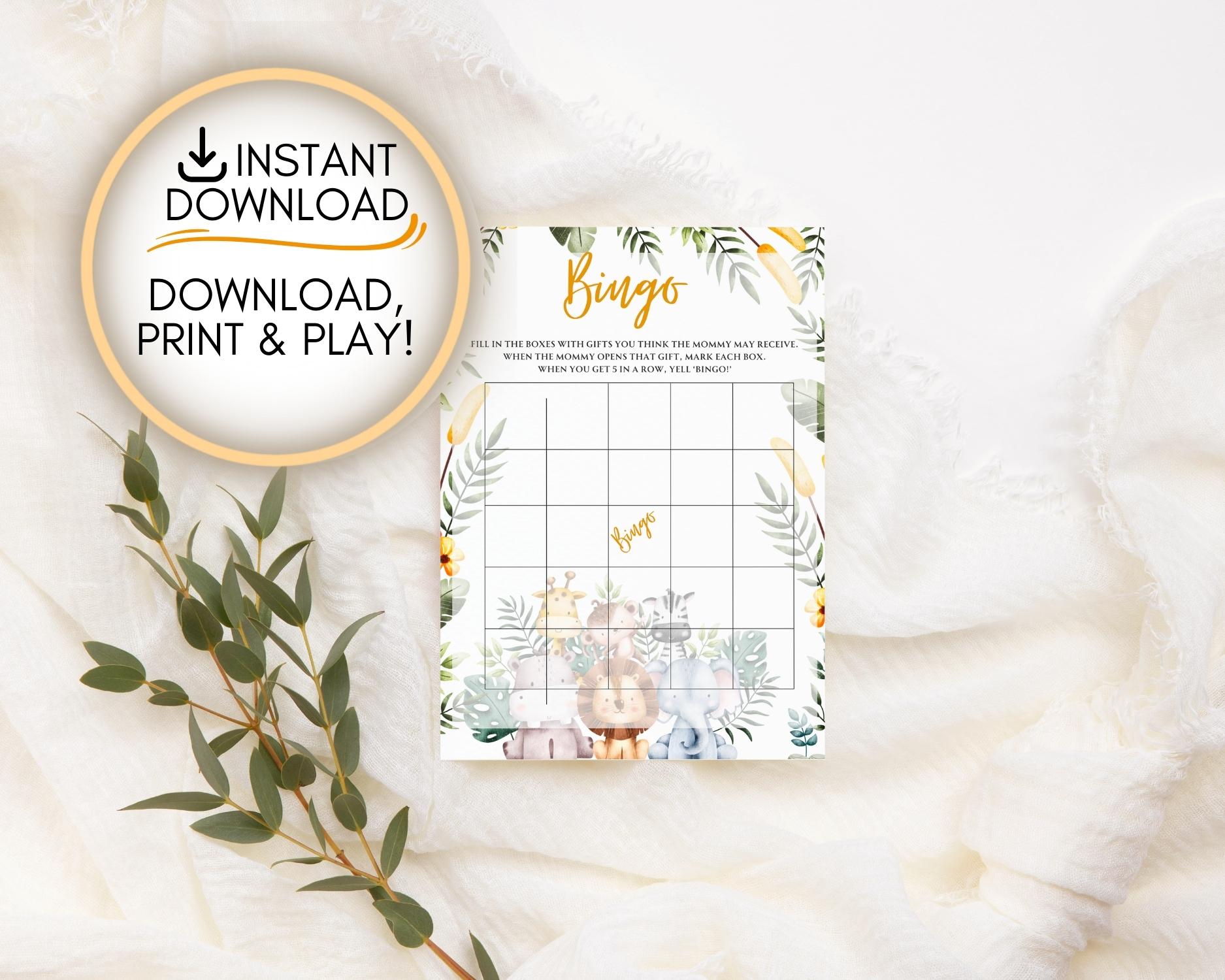 Safari themed Find the guest bingo game: Editable PDF Download for Baby Shower Games