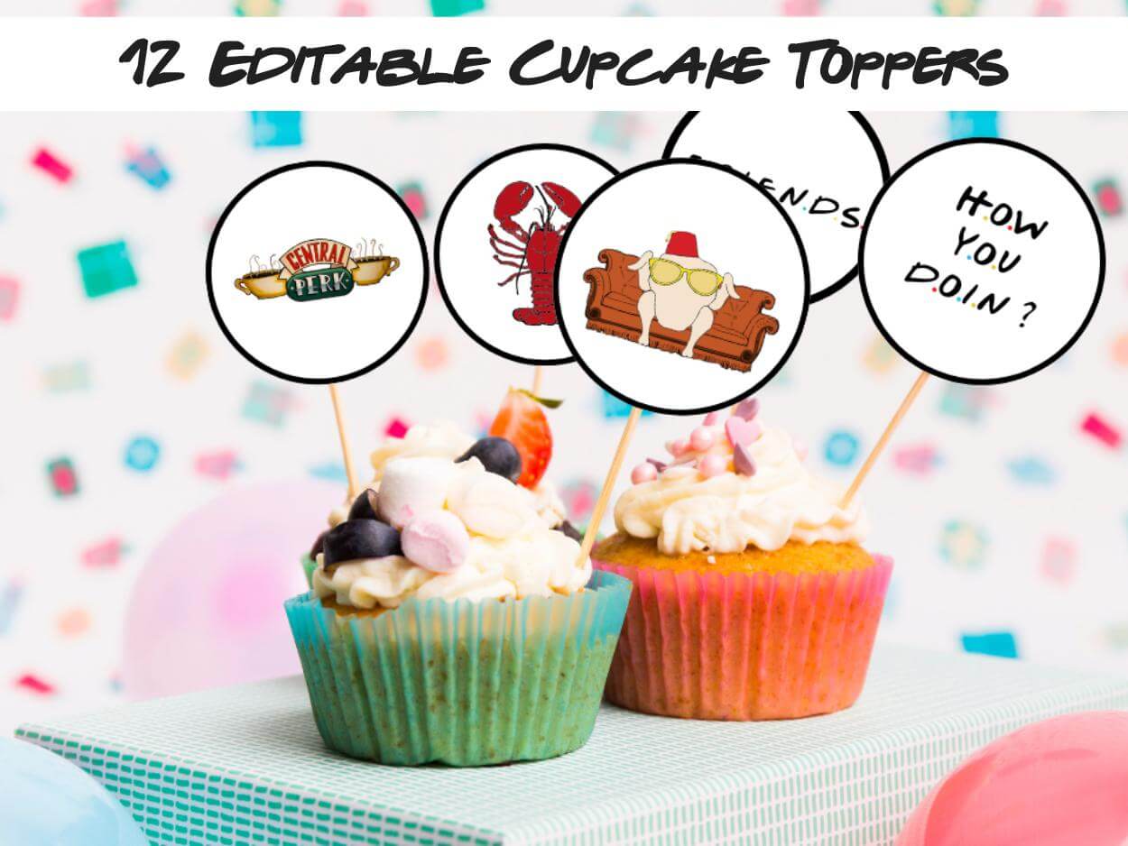 Friends Cupcake Toppers Themed Baby Shower, Instant Download, Editable Cupcake Toppers and Sign, DIY Printable Decorations, Canva Template
