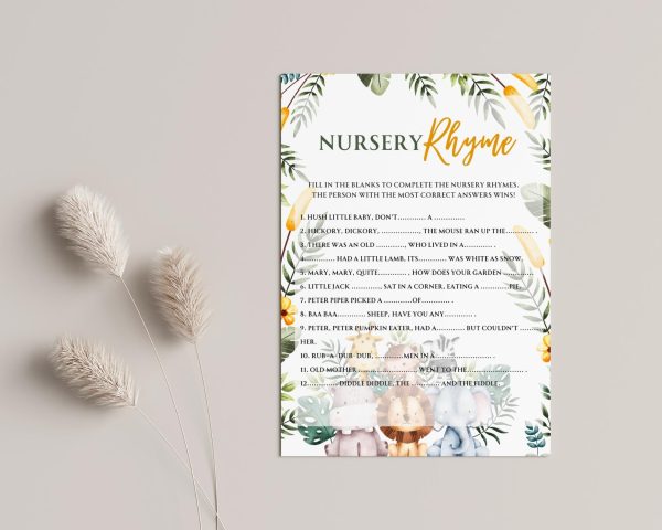 Safari themed Baby Nursery Rhyme Quiz game with answers: Editable PDF Download for Baby Shower Games - Image 2