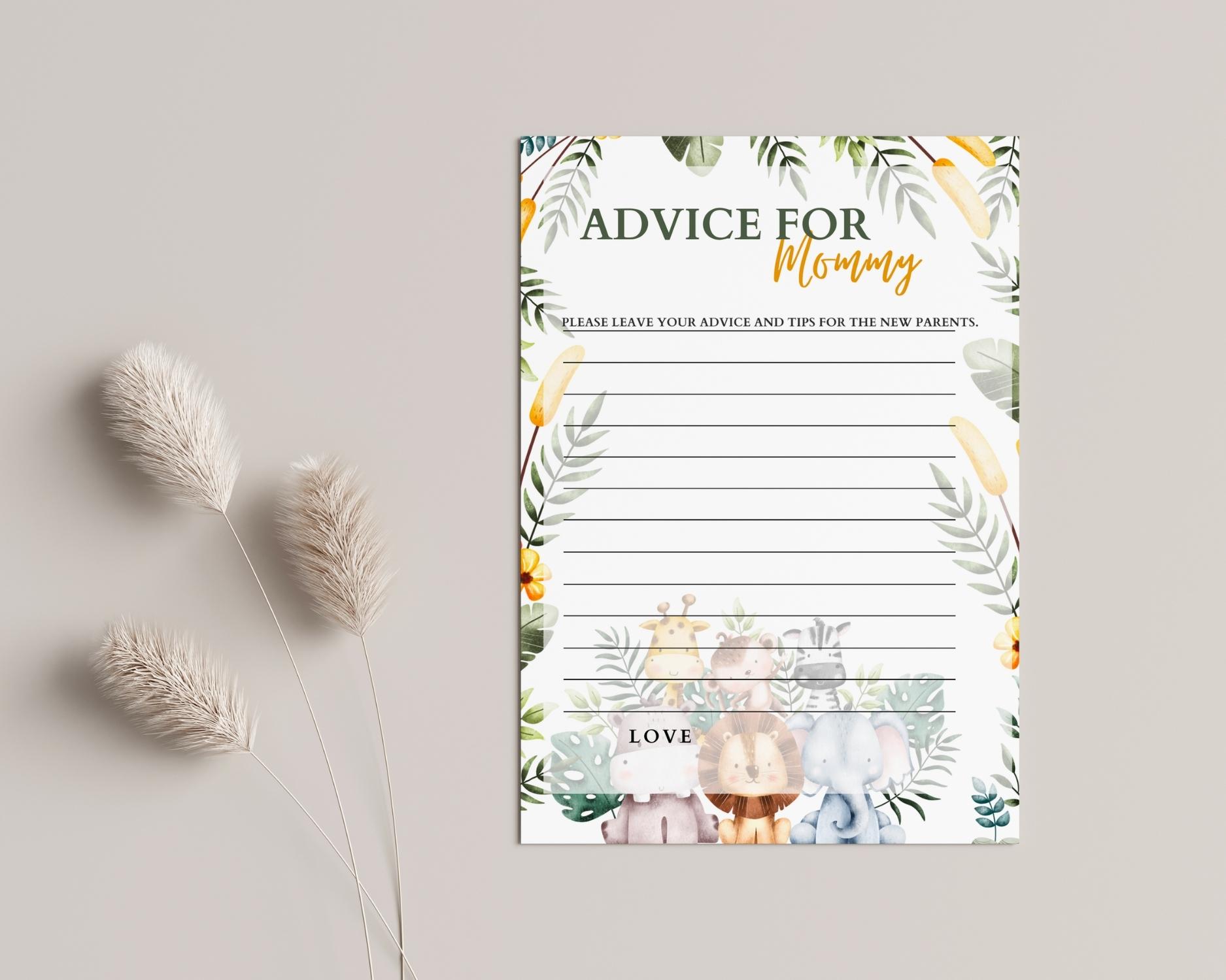 Safari Themed Advice for the mommy game: Editable PDF Download for Baby Shower Games - Image 2