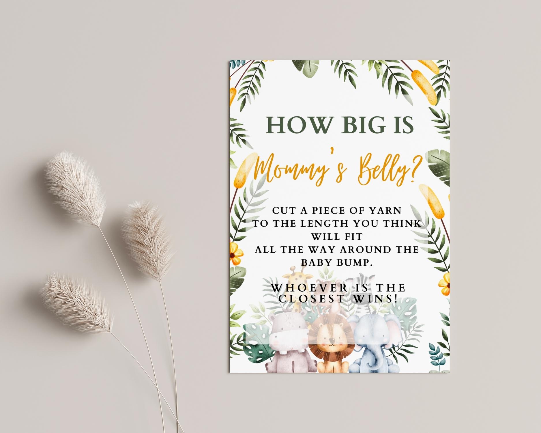 Safari themed How Big Is Mommy's Belly? game: Editable PDF Download for Baby Shower Games - Image 2
