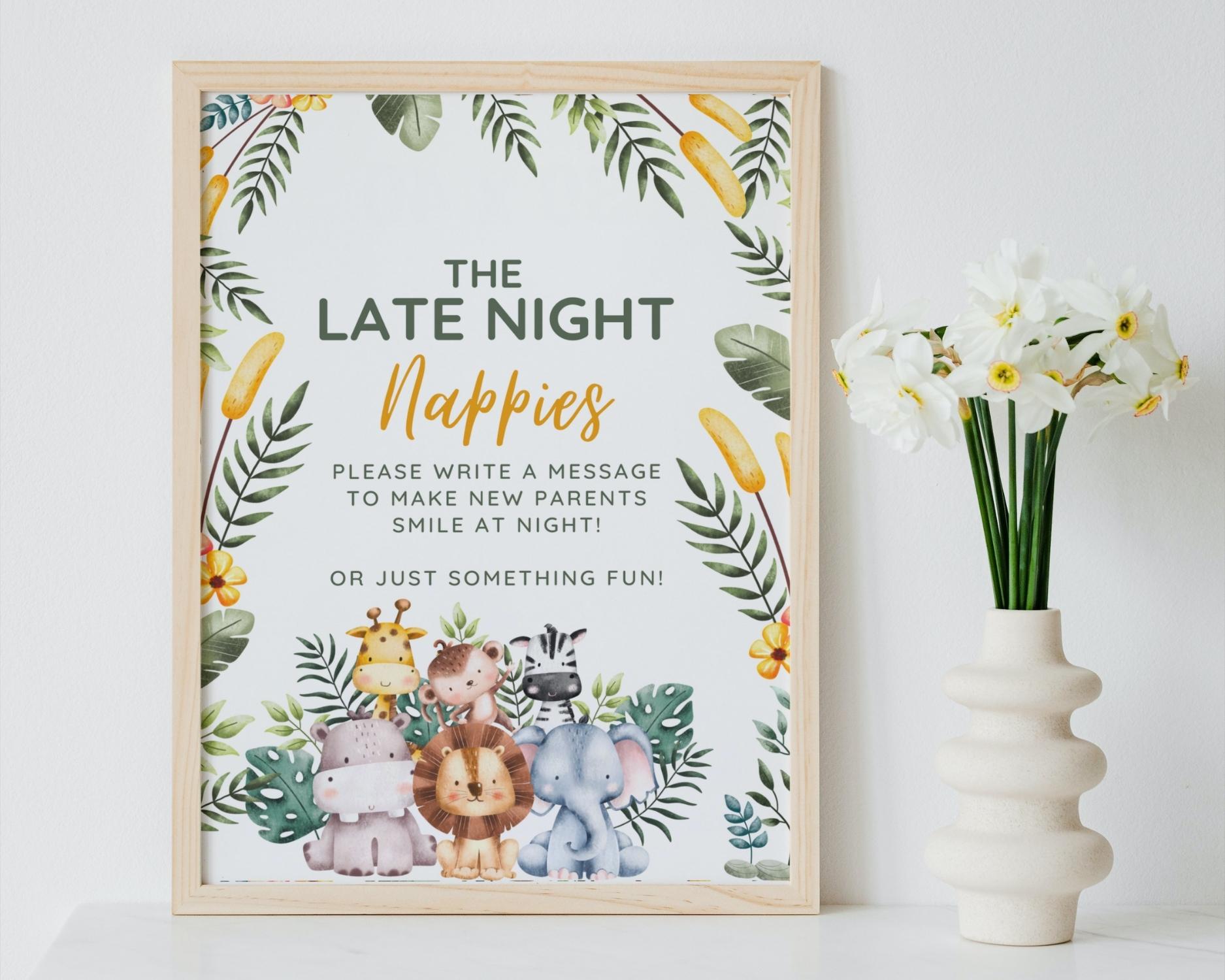 Safari Baby Shower Game: Funny Late Night Diapers Sign PDF - Ideal for Baby Shower Activities - Image 2