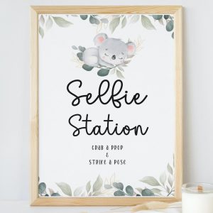 Selfie Station Table Sign printable for koala themed baby shower party