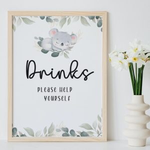 Drinks Table Sign printable for koala themed baby shower party