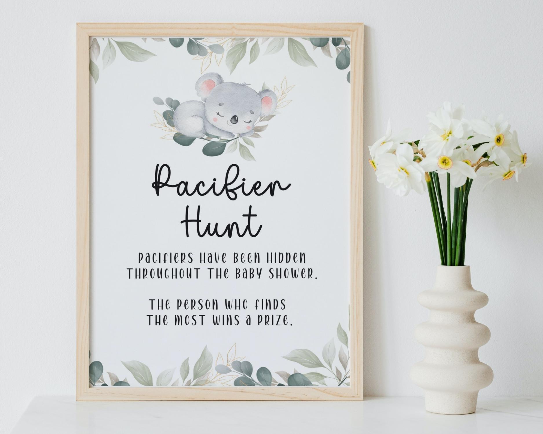 Pacifier Hunt Table Sign for koala themed baby shower party - Image 2