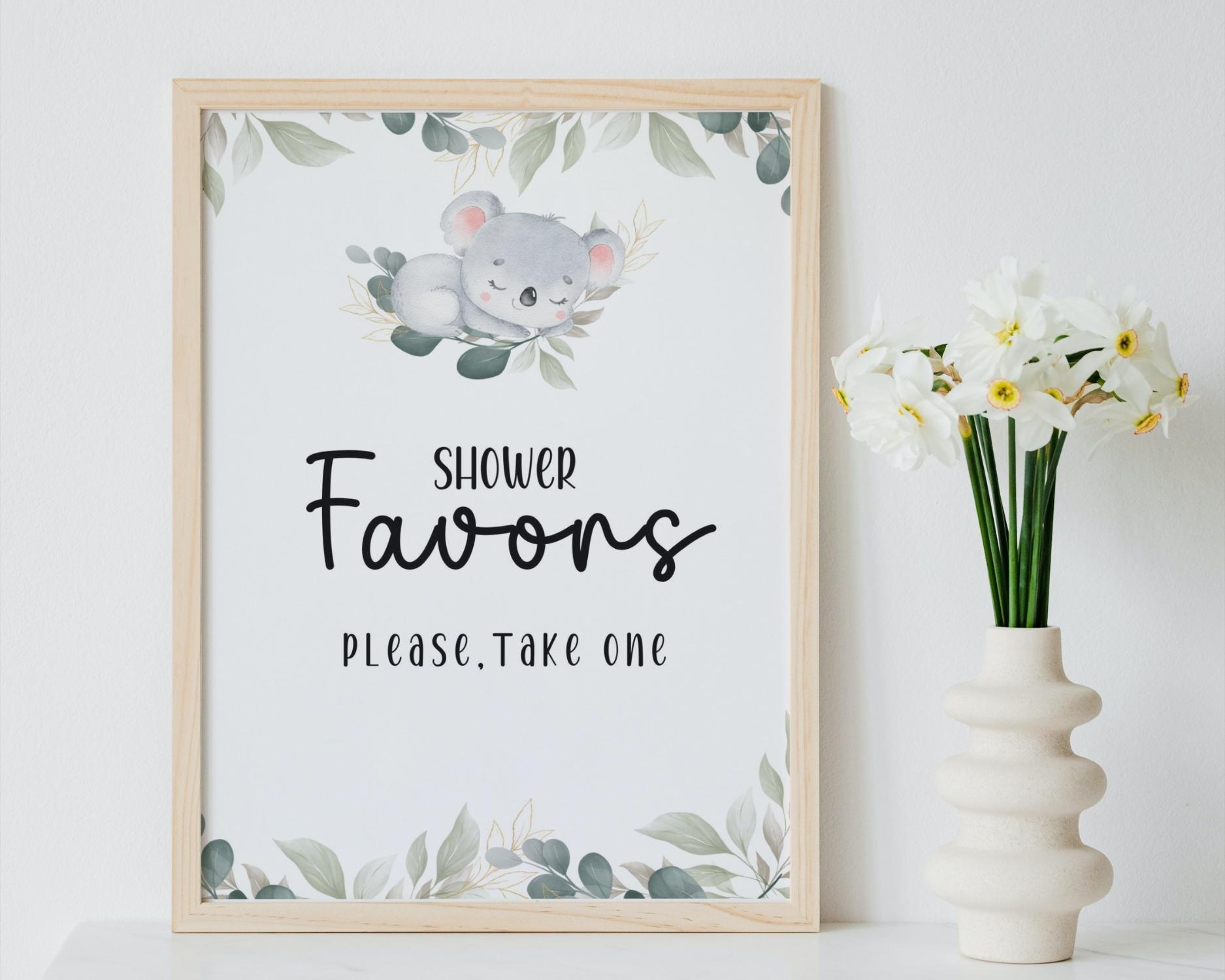 Favor Sign printable for koala themed baby shower party