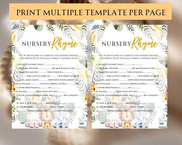 Safari themed Baby Nursery Rhyme Quiz game with answers: Editable PDF Download for Baby Shower Games - Image 3