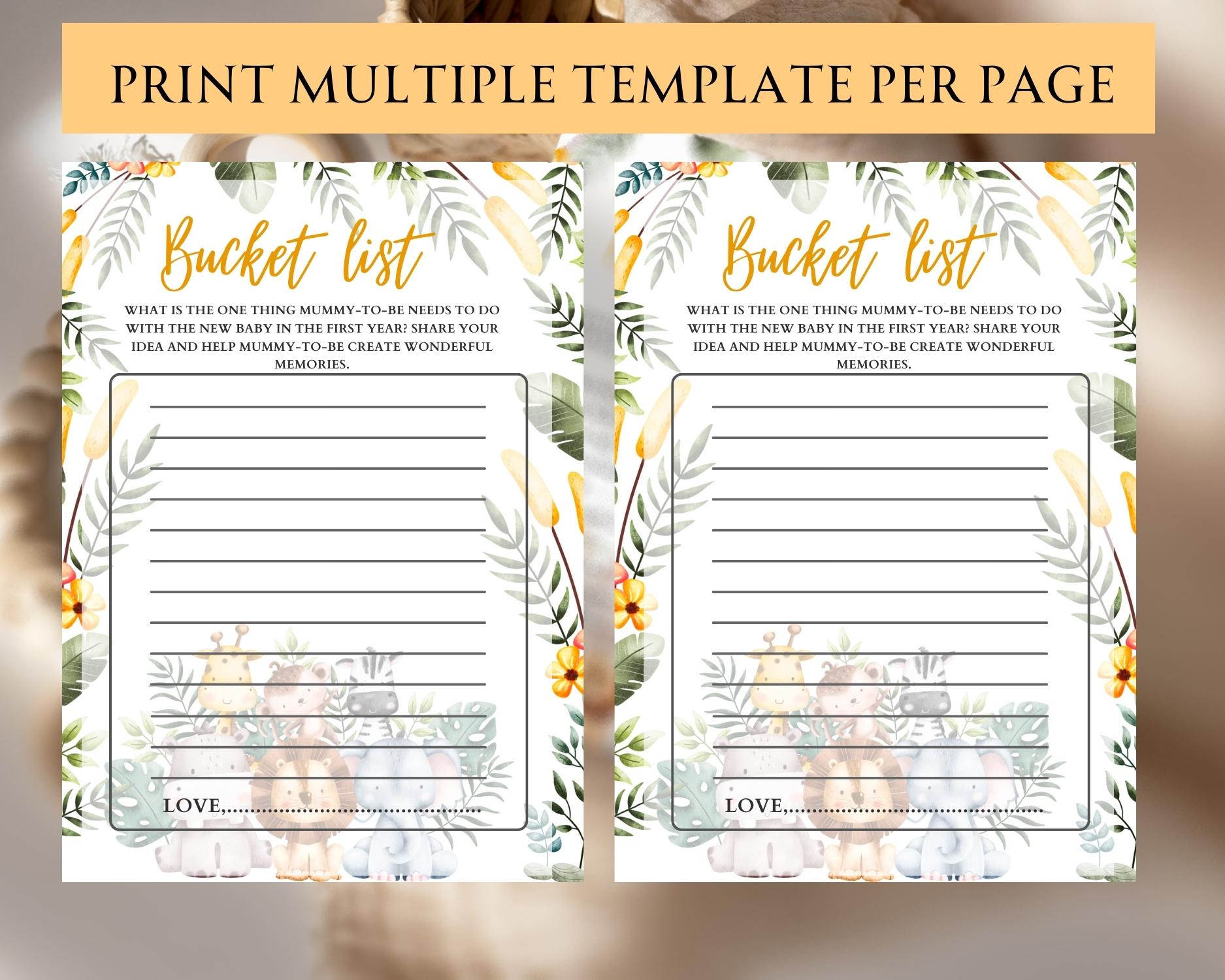 Safari themed Editable baby bucket list game: Editable PDF Download for Baby Shower Games - Image 3