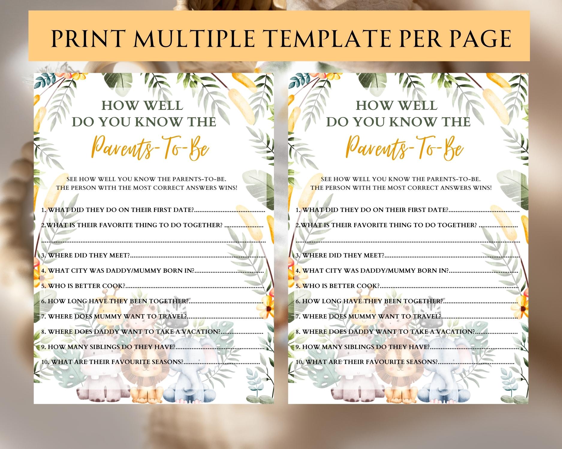 Safari themed How well do you know parents to be game: Editable PDF Download for Baby Shower Games - Image 3