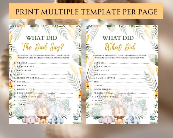 Safari Themed What did the dad say game: Editable PDF Download for Baby Shower Games - Image 3