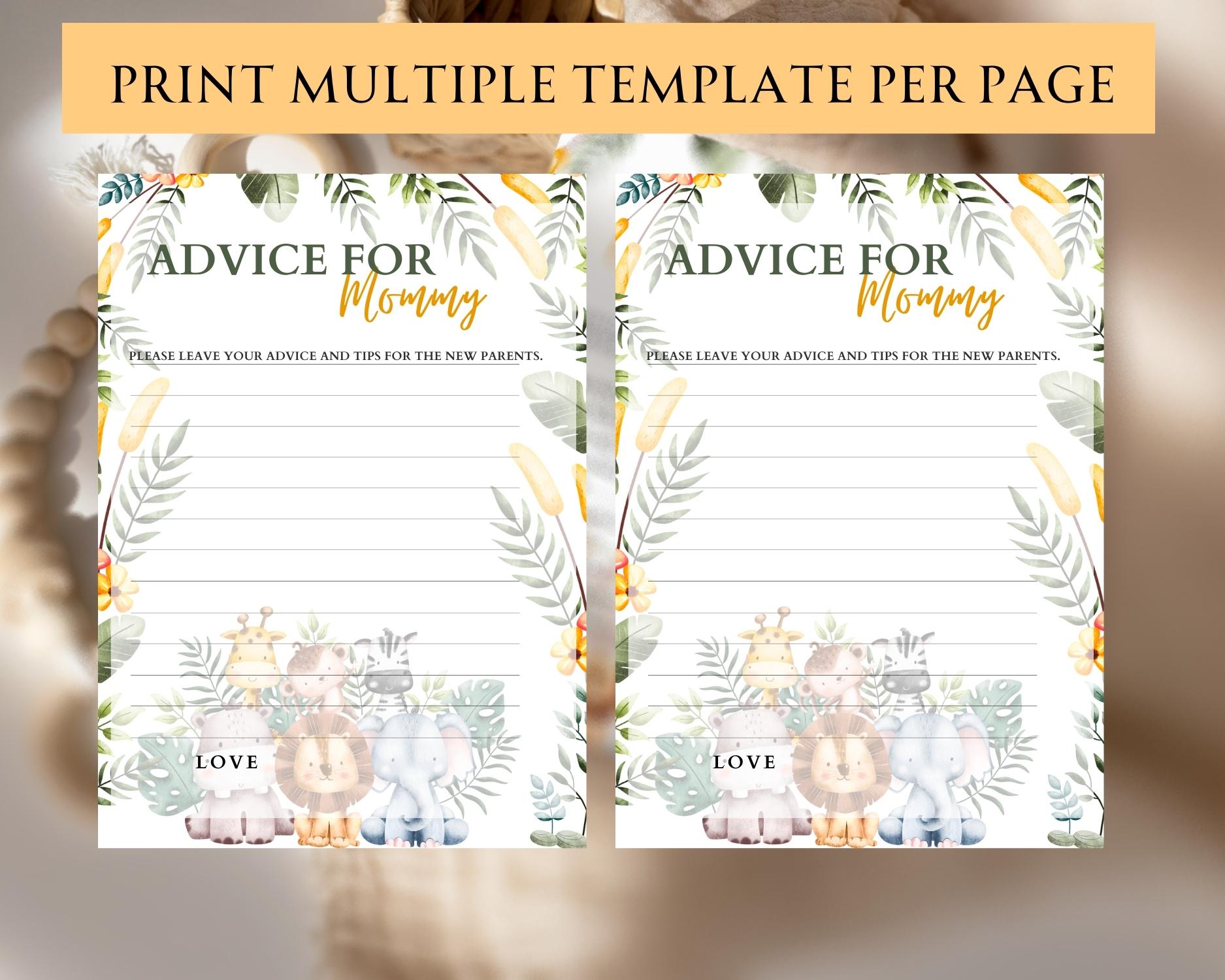 Safari Themed Advice for the mommy game: Editable PDF Download for Baby Shower Games - Image 3