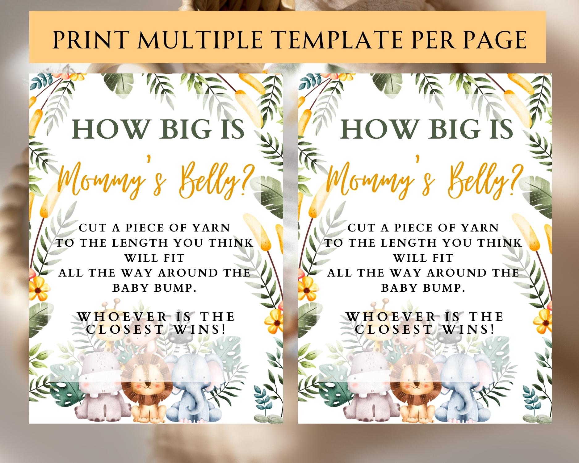 Safari themed How Big Is Mommy's Belly? game: Editable PDF Download for Baby Shower Games - Image 3