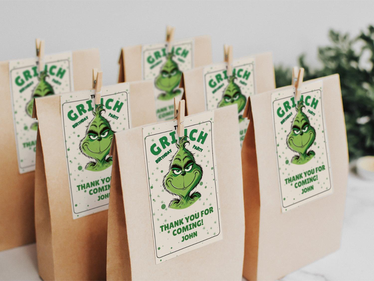 Grinch-Themed Invitations and Tags: Printable Holiday Party Set with Custom Templates - Image 3
