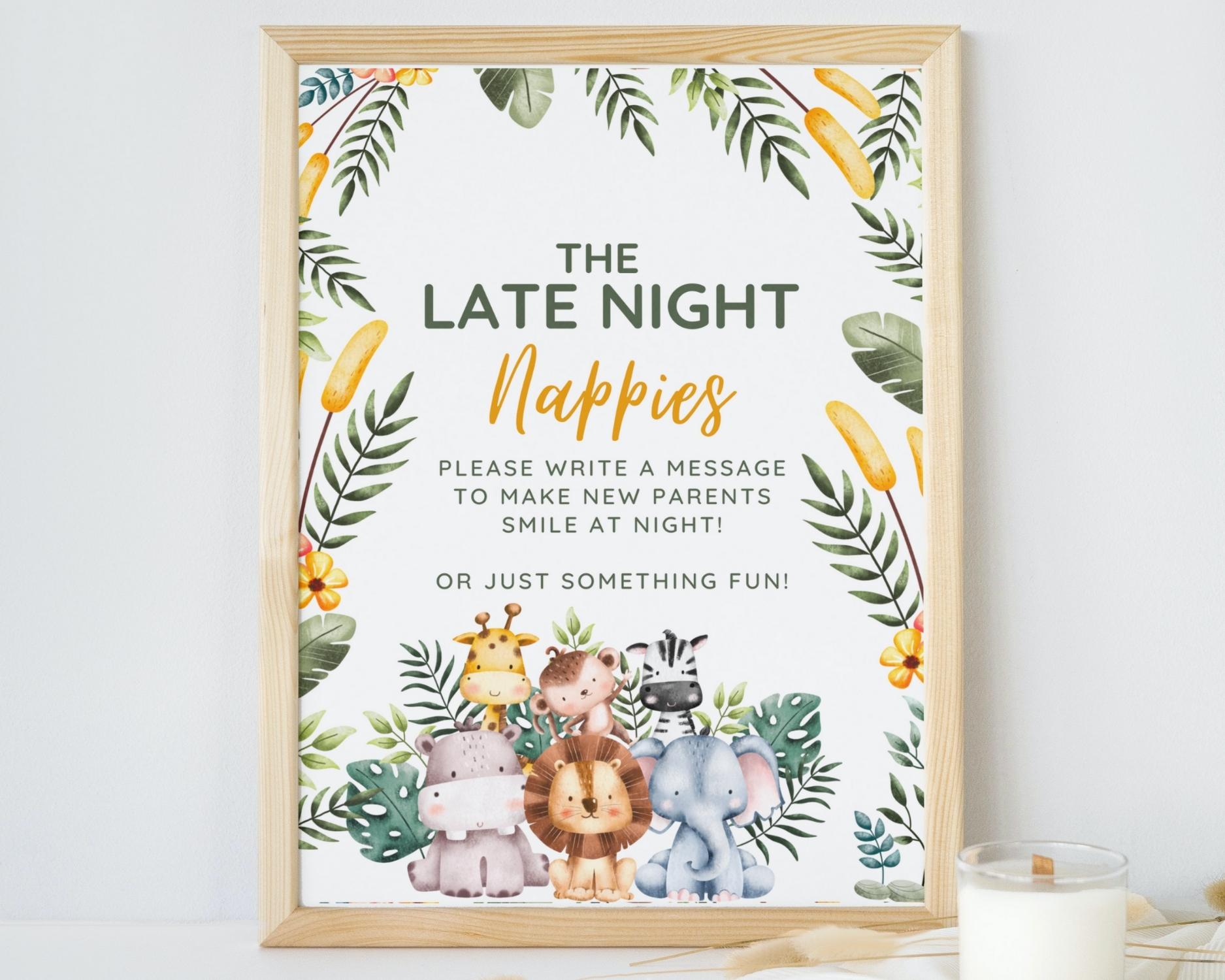 Safari Baby Shower Game: Funny Late Night Diapers Sign PDF - Ideal for Baby Shower Activities - Image 3