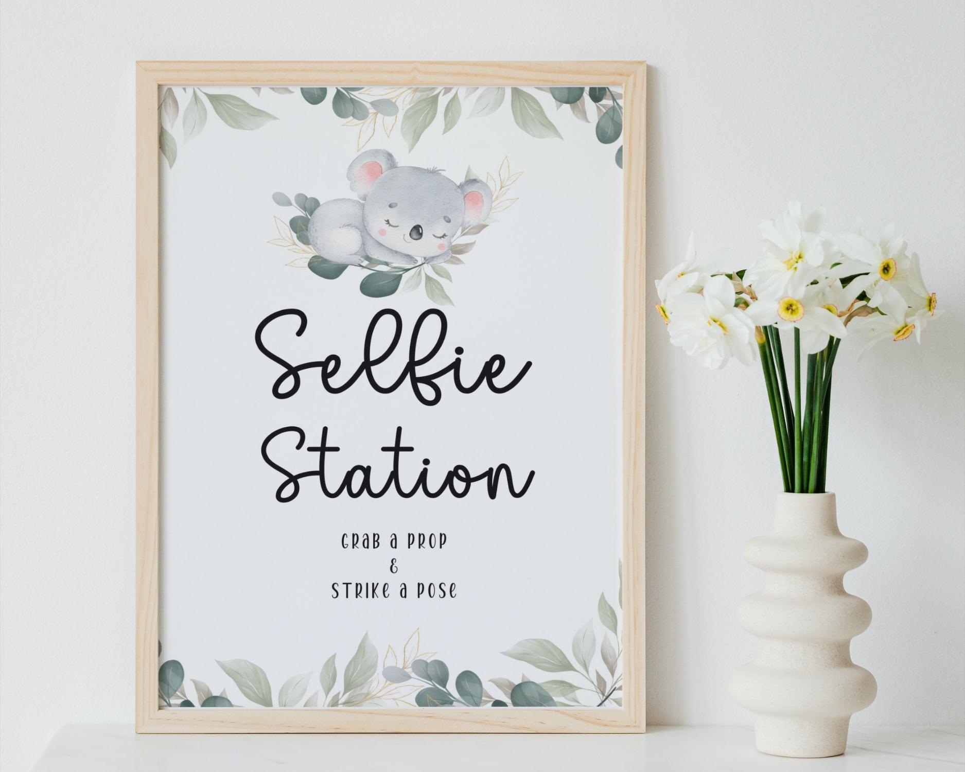 Selfie Station Table Sign printable for koala themed baby shower party - Image 2