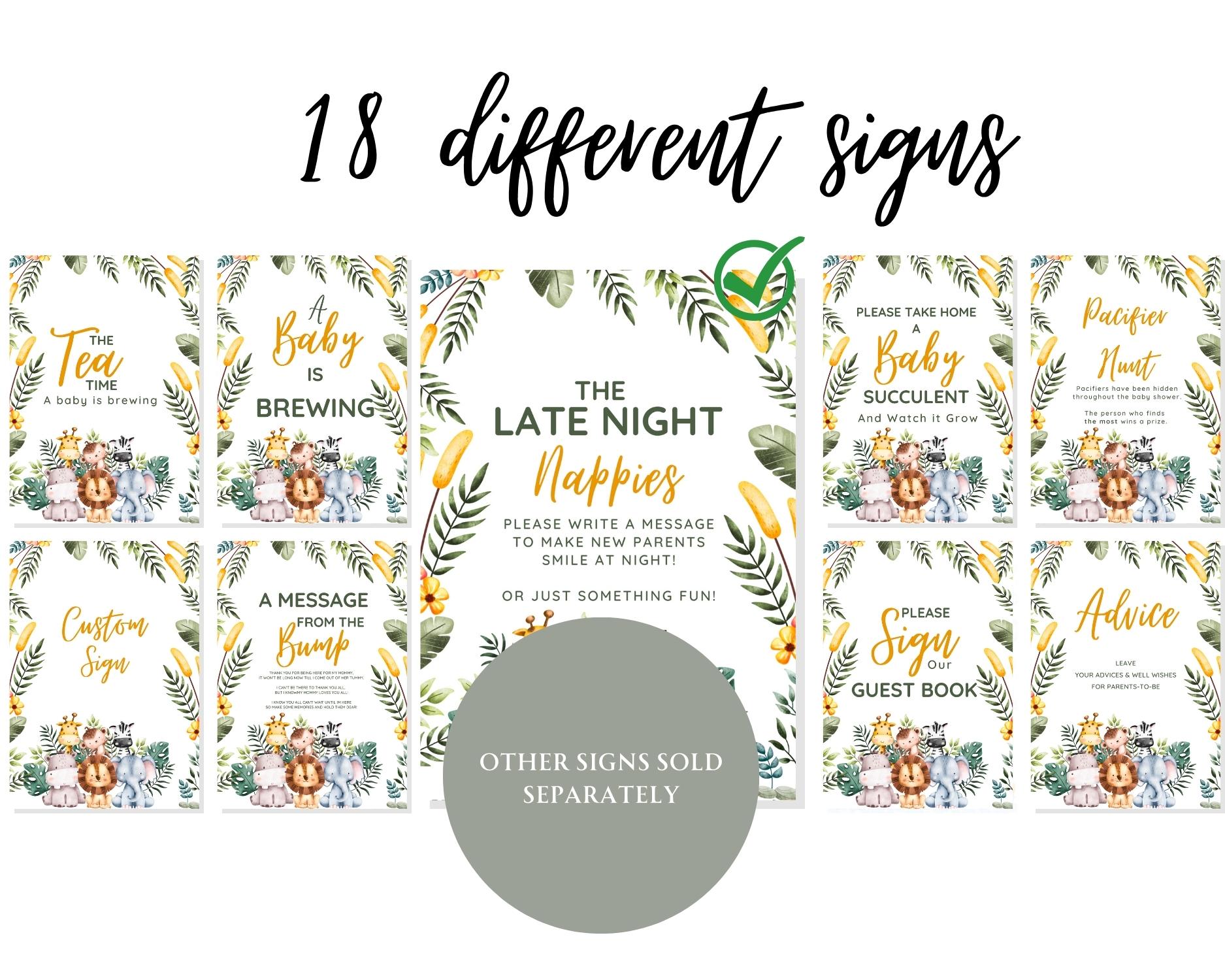 Safari Baby Shower Game: Funny Late Night Diapers Sign PDF - Ideal for Baby Shower Activities - Image 4